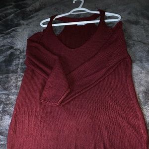 V neck cold shoulder tunic length sweater❤️
